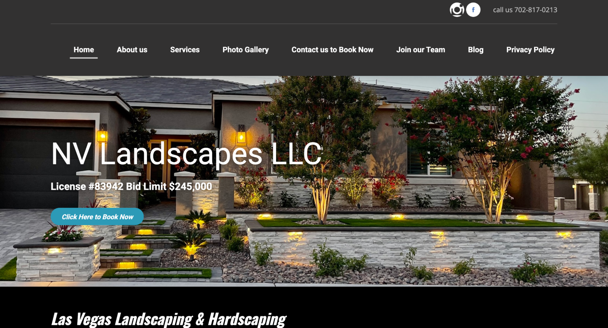 image of NV Landscapes LLC website