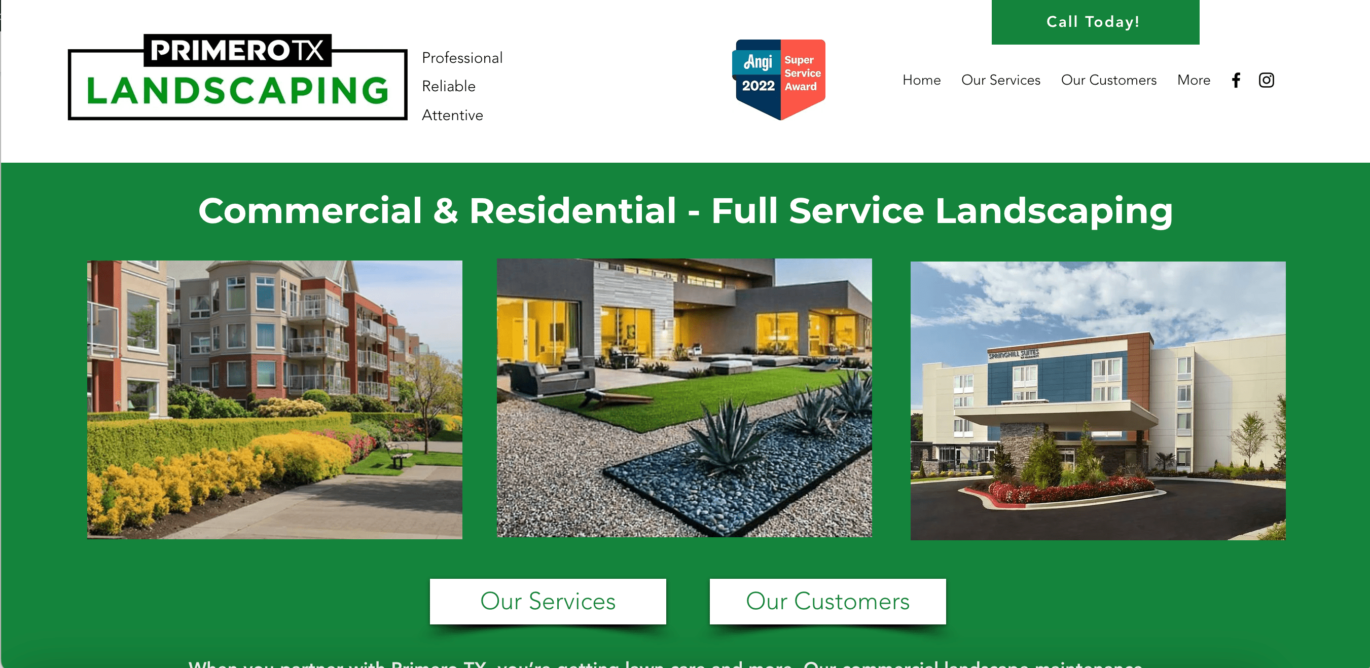 image of Primero TX Landscaping website