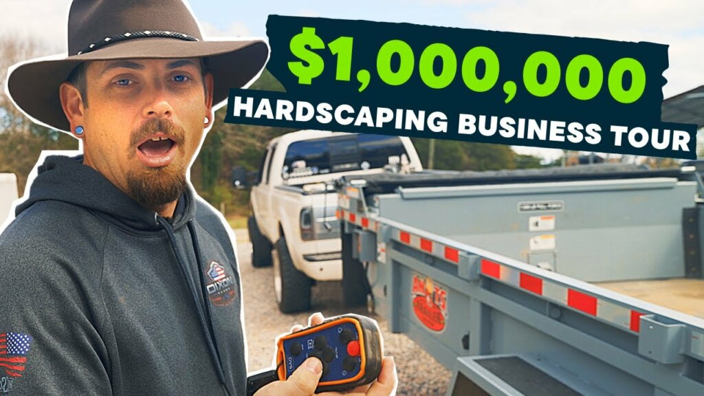 Tyler Dixon looking at the camera with the caption $1,000,000 hardscaping business tour youtube thumbnail image