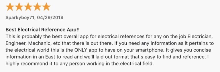 image of review of Master Electrician Reference app