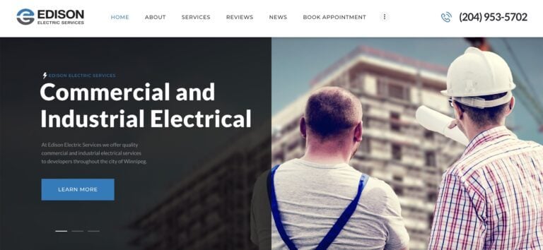 image of an electrician's website home page