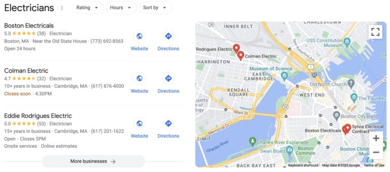 image of electrician business listing on Google Business Profile