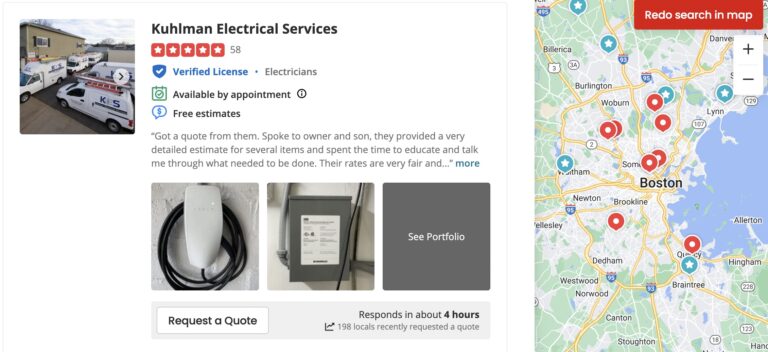 image of electrician's listing on Yelp
