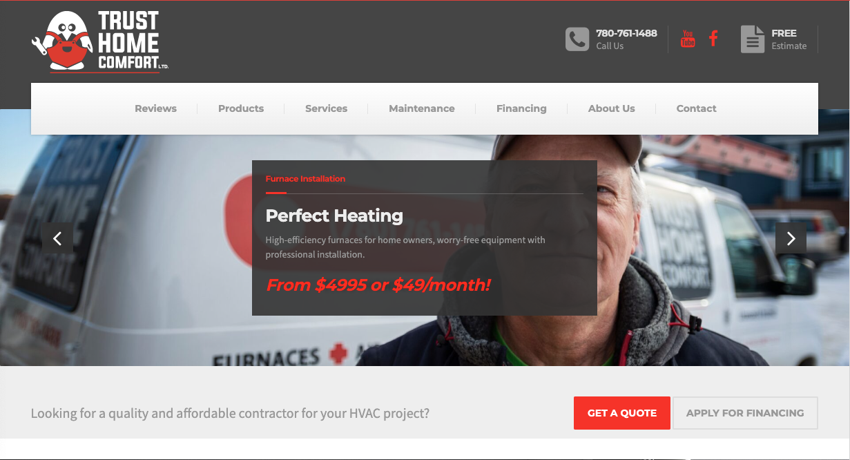 Trust Home Comfort website homepage