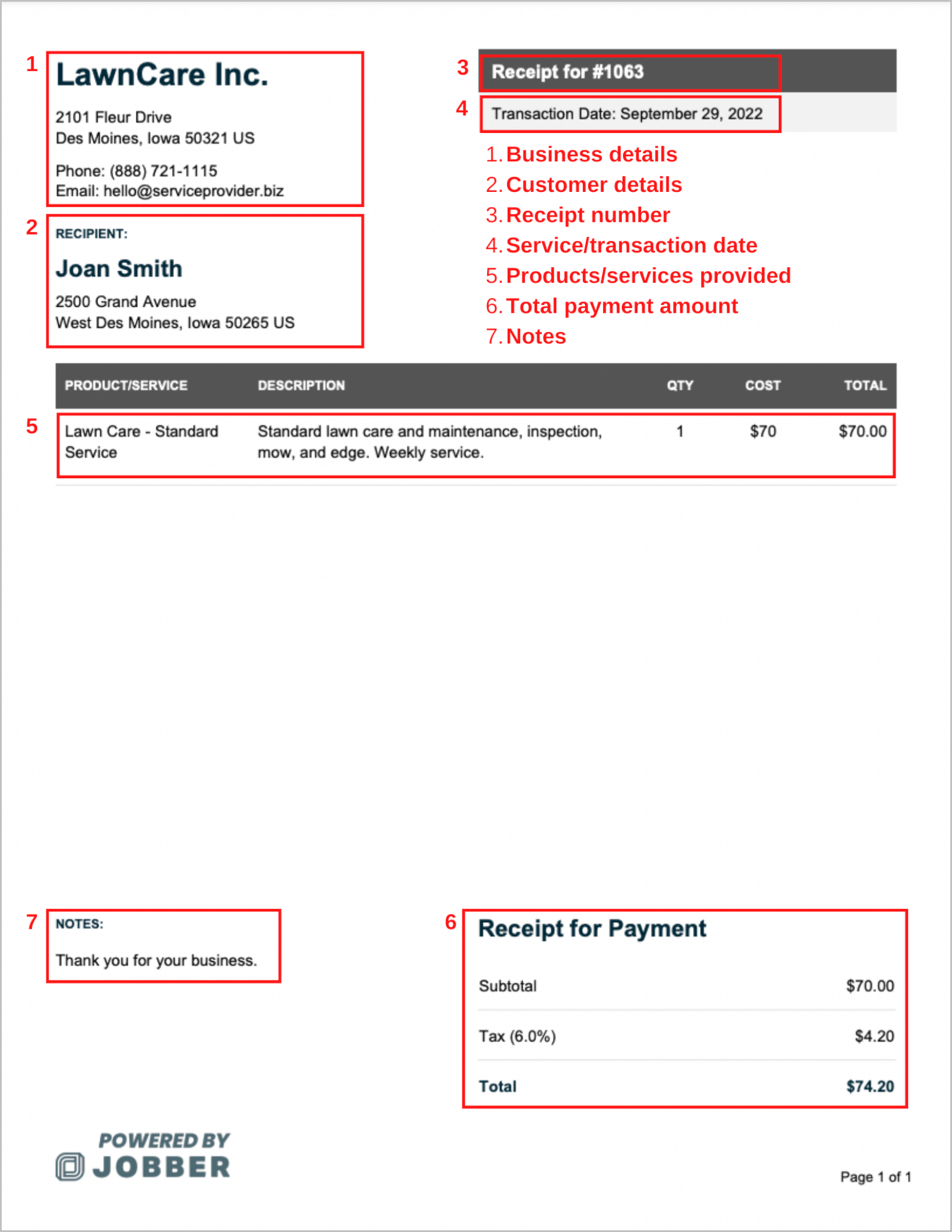 image of annotated lawn care receipt