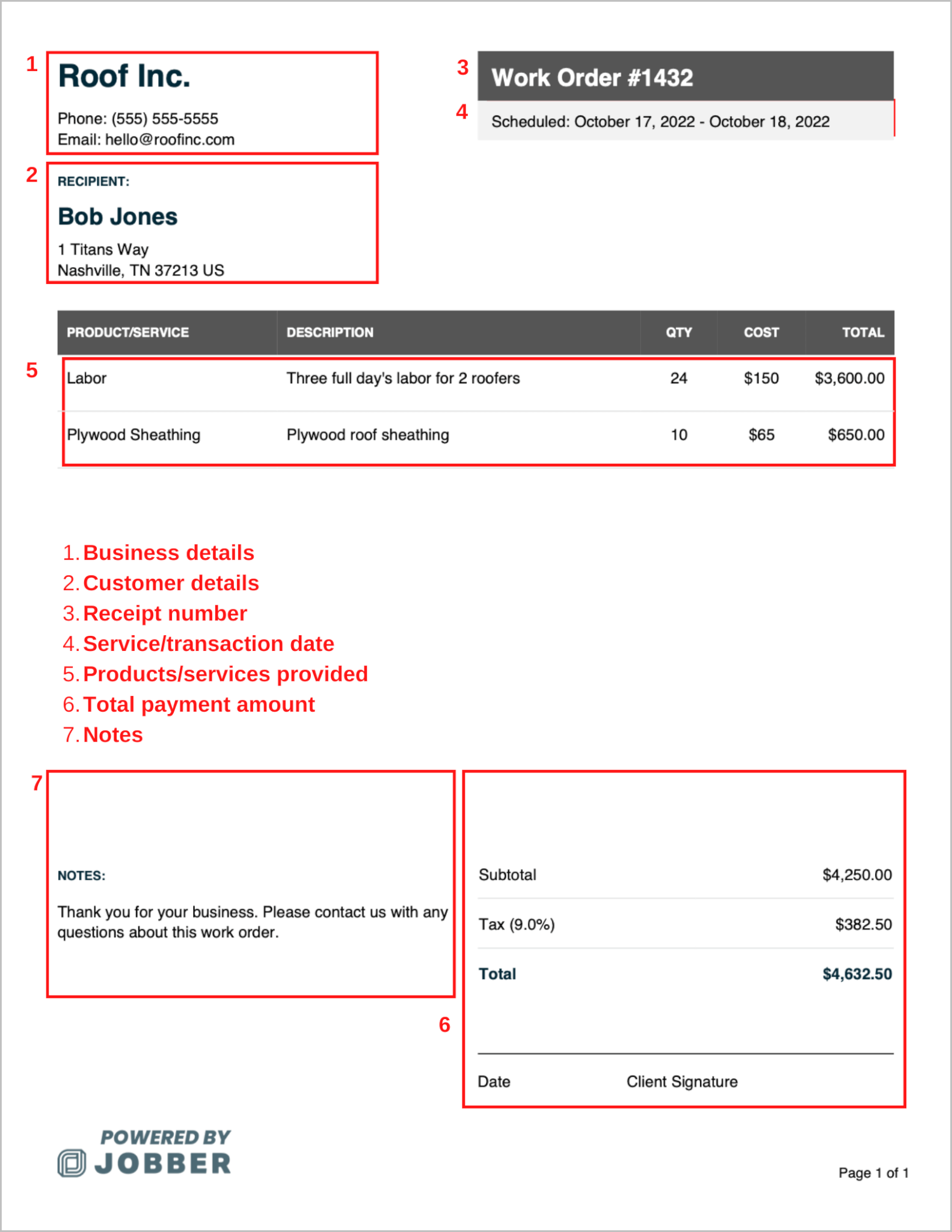 image of annotated roofing work order