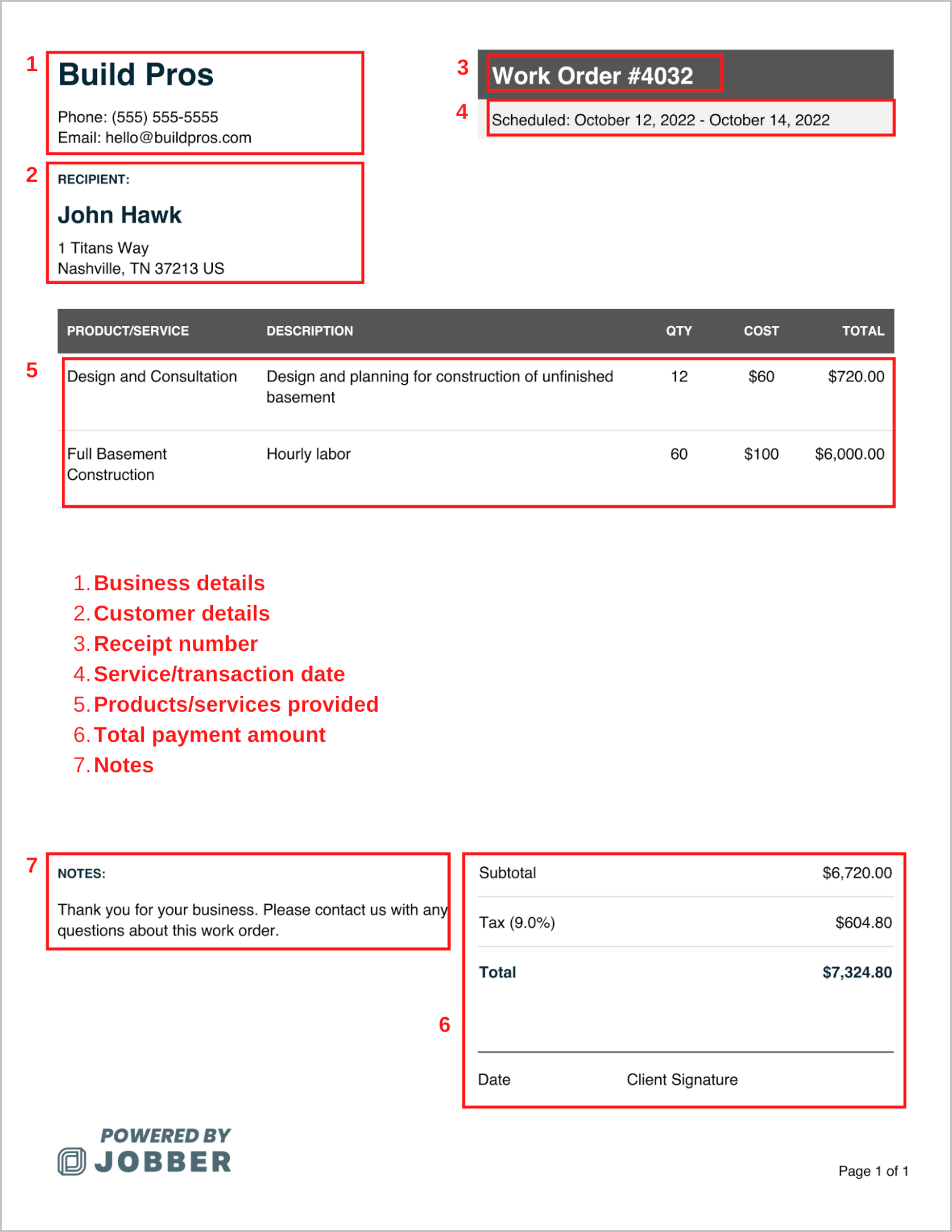 Contractor work order template (annotated)