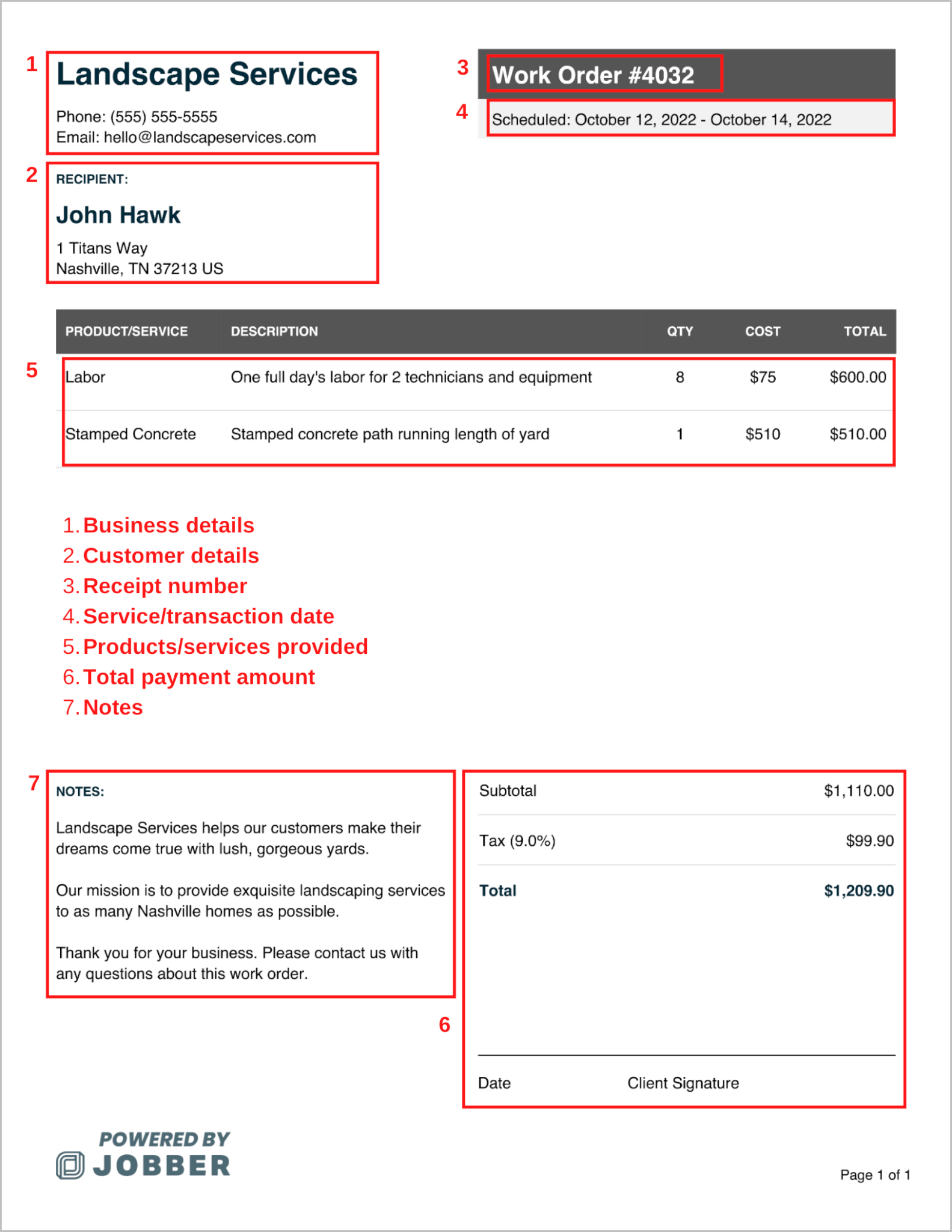 Landscaper work order template (annotated)