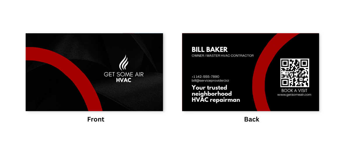 Example of an HVAC business card with a QR code