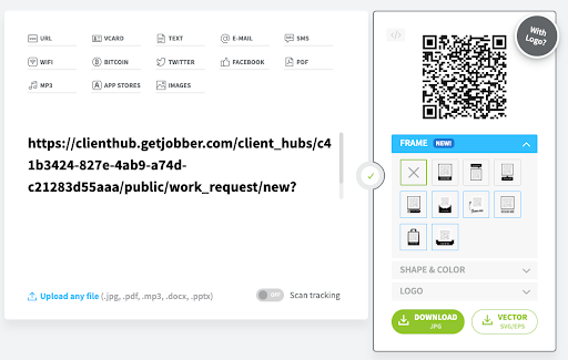 Generating a QR code to request a quote in Jobber.