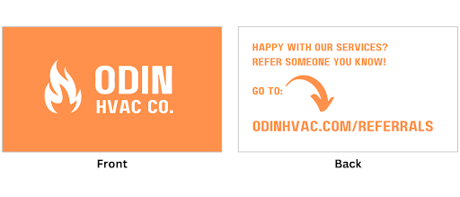 An example of an HVAC business card that encourages referrals