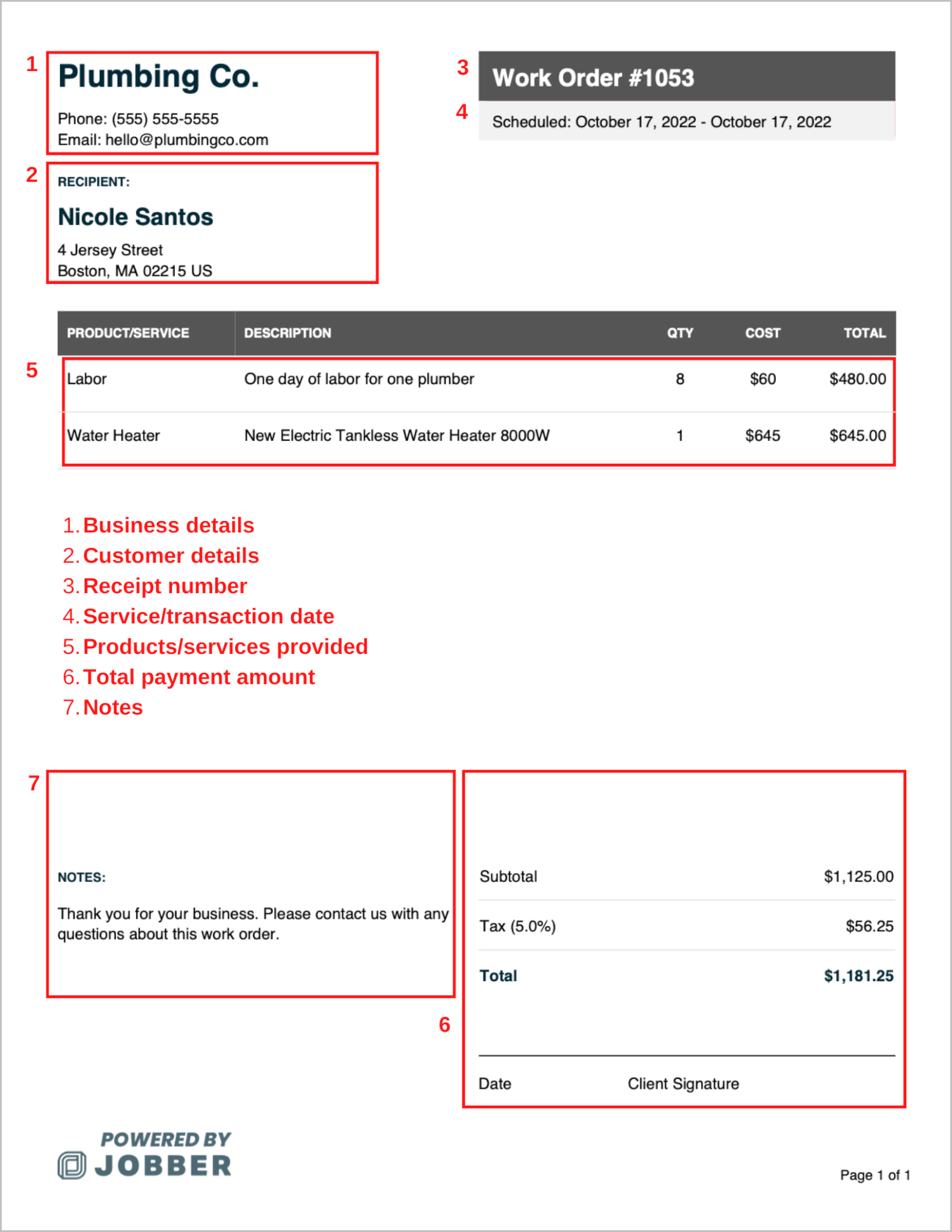 image of annotated plumbing work order