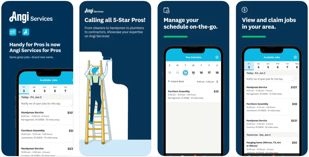 Preview of the Angi Services for Pros handyman app