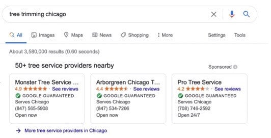 image of tree trimming Local Service ads