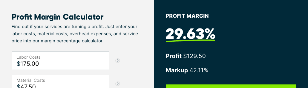 Preview of Jobber’s profit margin calculator for handyman businesses