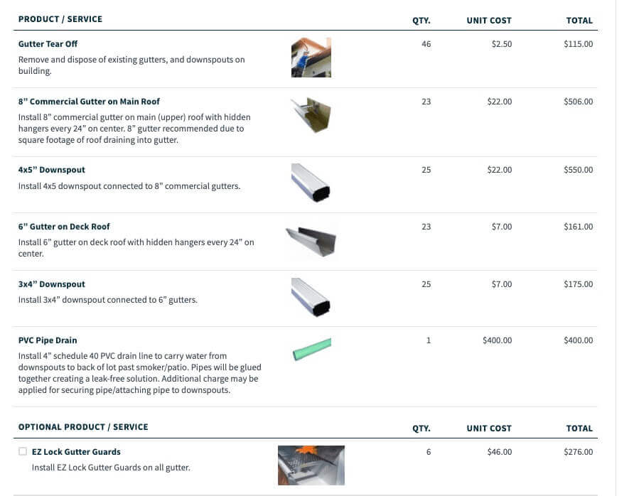 image of professional roofing quote in Jobber