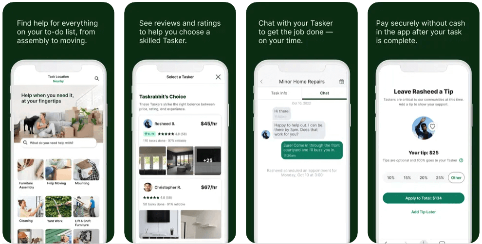 Preview of the Taskrabbit mobile app for handyman business owners