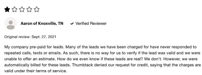 Thumbtack for Contractors Negative Review