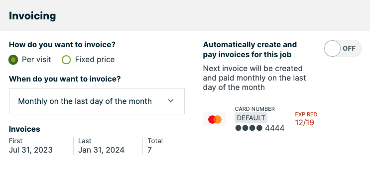 Recurring visit invoice settings in Jobber