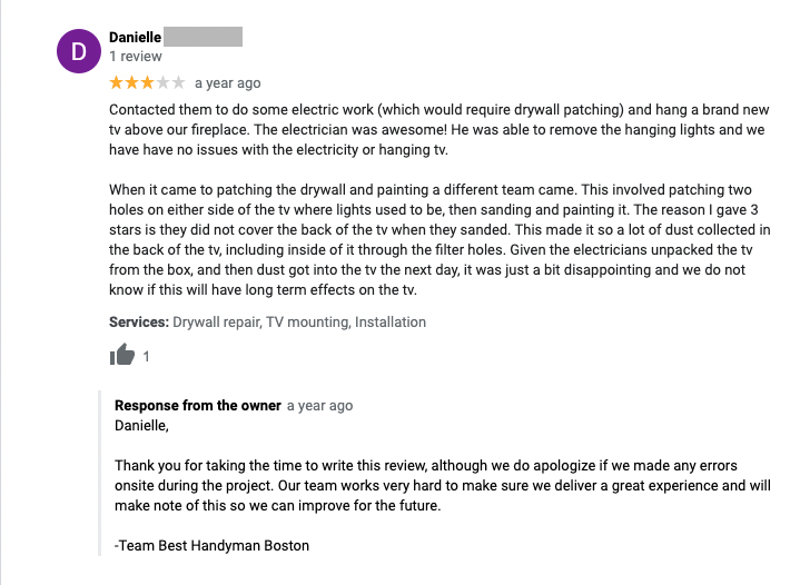negative review response examples - screenshot of neutral review