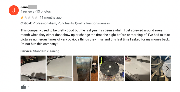 negative review response examples - screenshot of review about poor customer service 1