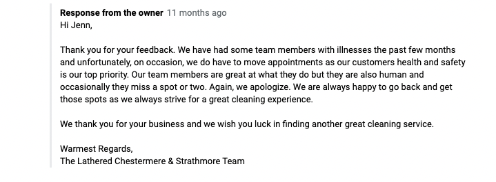 negative review response examples - screenshot of review about poor customer service 2