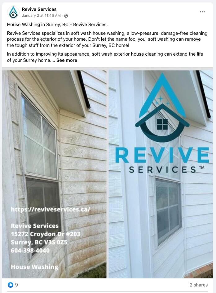 image of Revive Services Facebook ad example