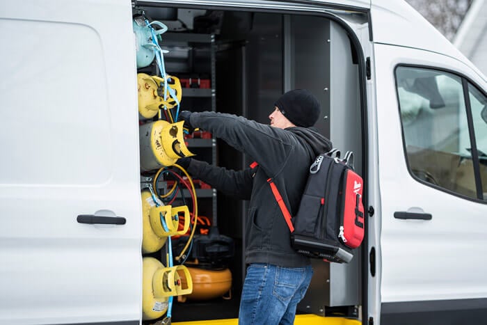 Adrian Steel refrigerant racks in an HVAC service van
