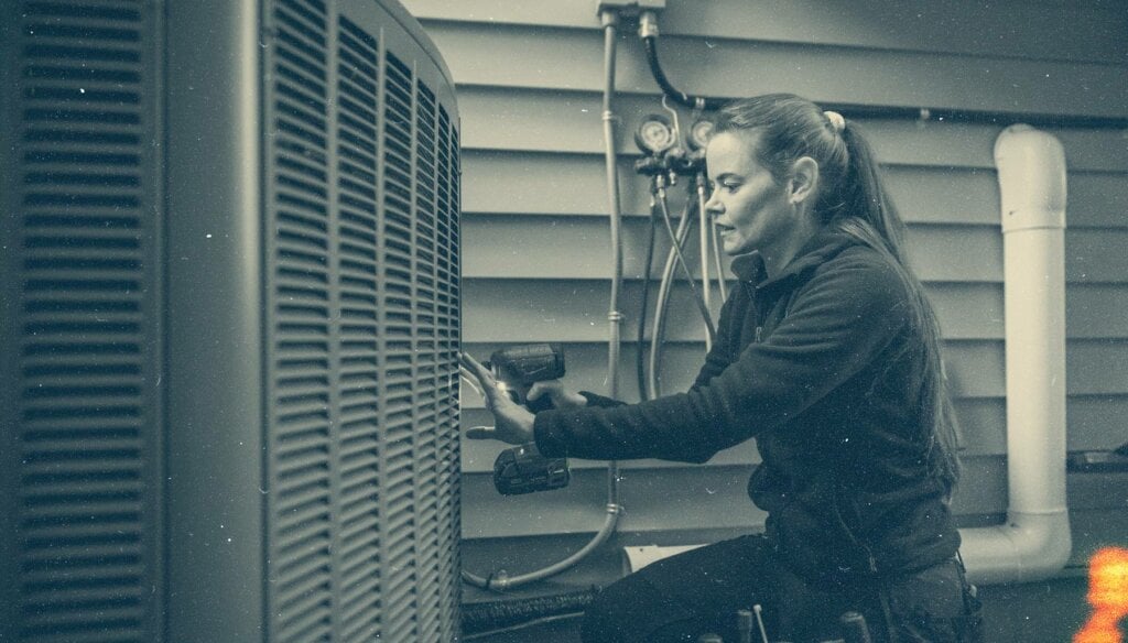 image of trades business owner working on HVAC unut