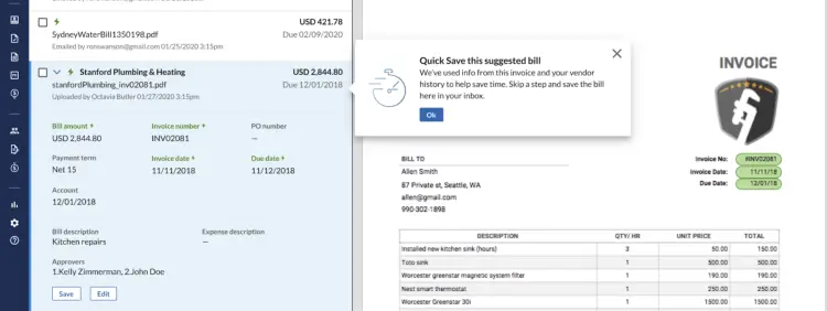 Bill.com vendor invoice