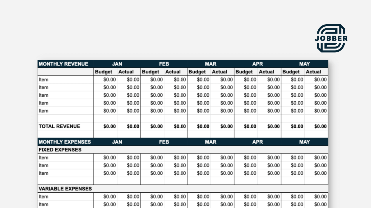 screenshot of free small business budget template