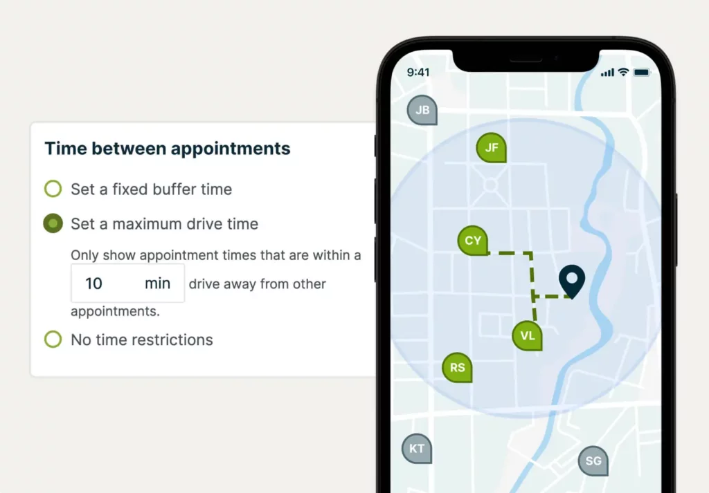 Screenshot of scheduling efficiencies within Jobber's online booking feature