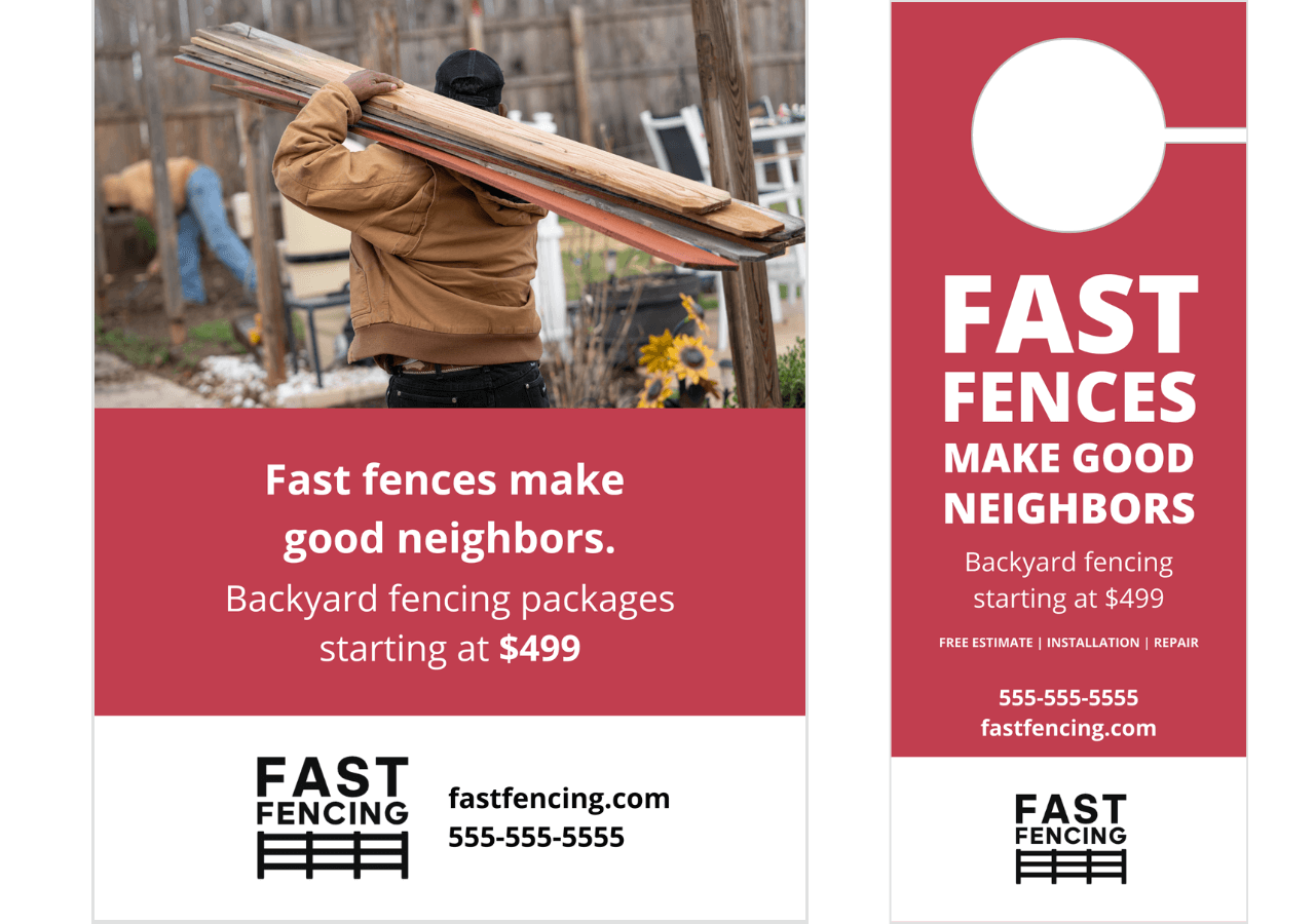 Direct mail marketing with flyer and door hanger - fencing