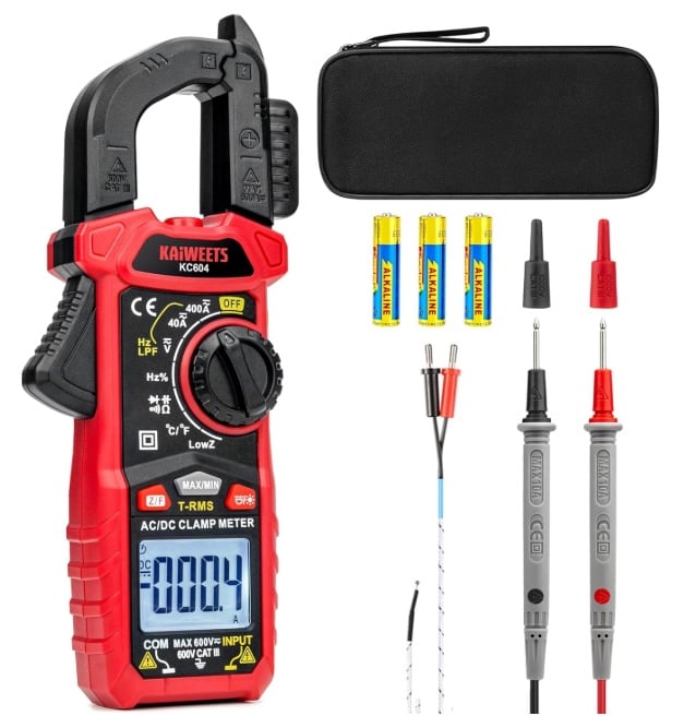KAIWEETS Digital Clamp Meter Multimeter with D-Shaped Jaw for AC/DC Current & Voltage