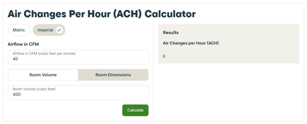 Jobber's Air Changes Per Hour Calculator