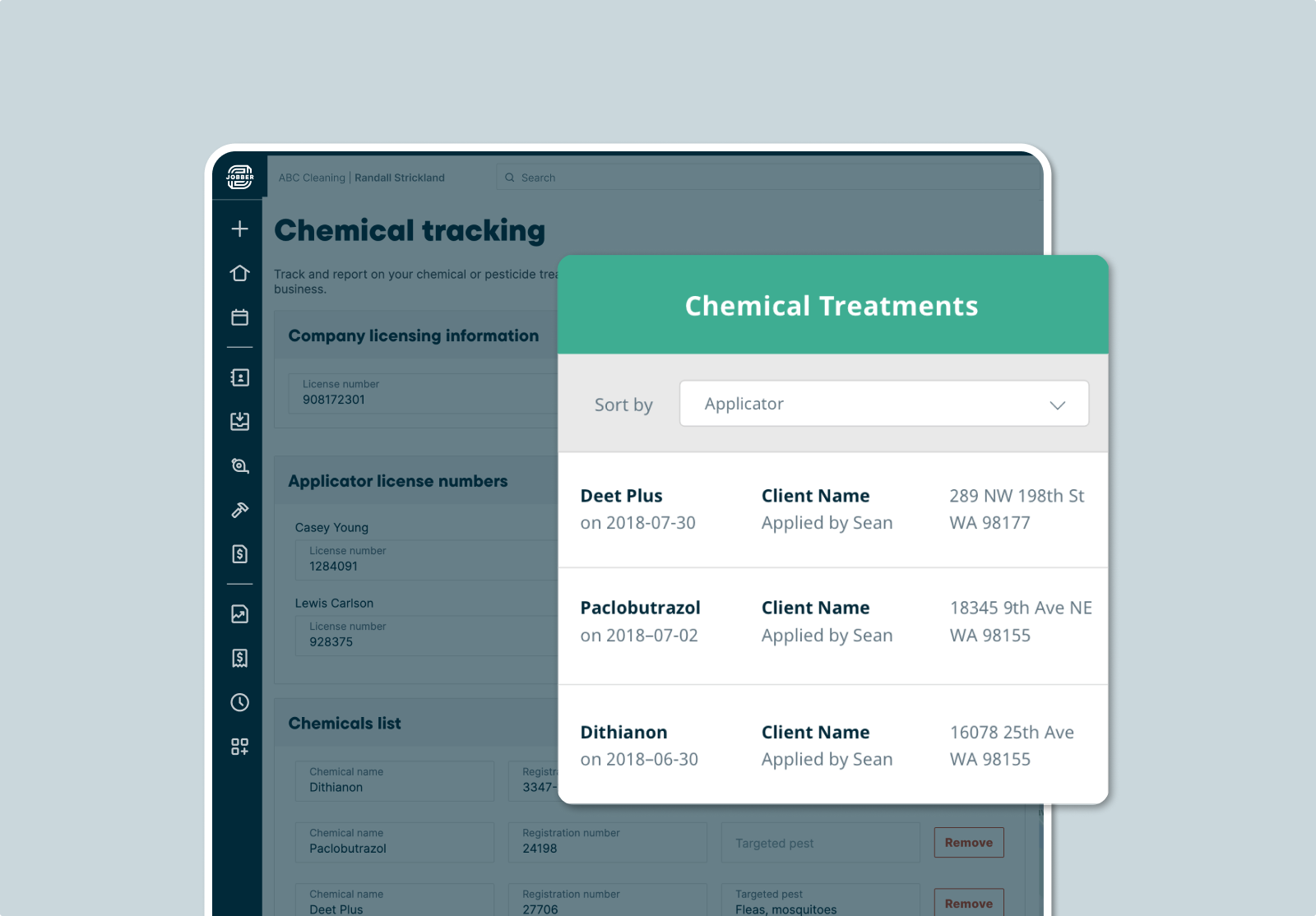 image of chemical tracking in Jobber