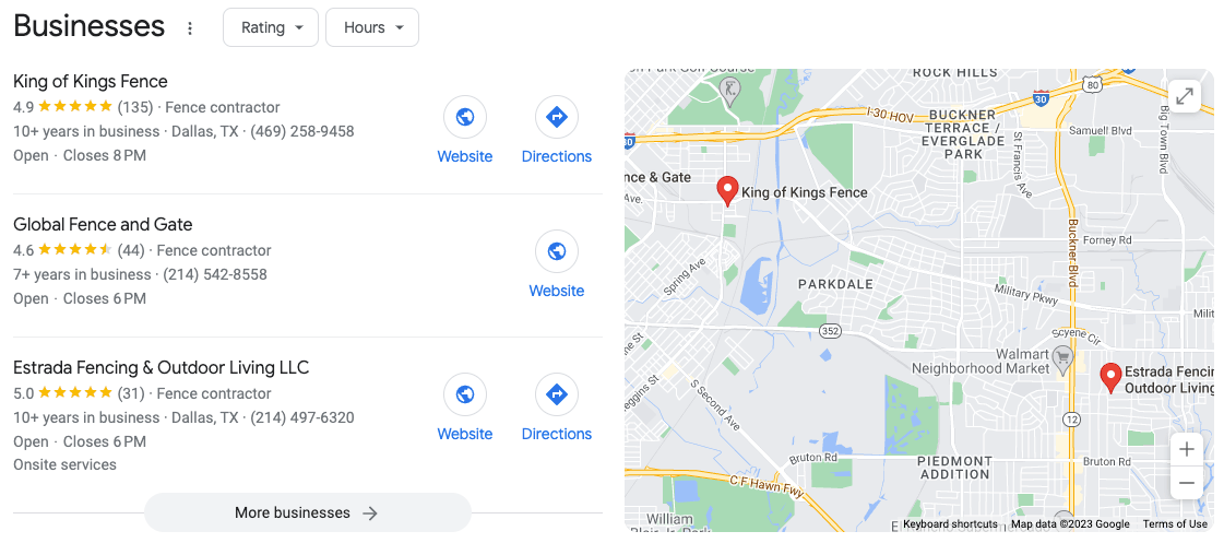 google my business listings for fencing company