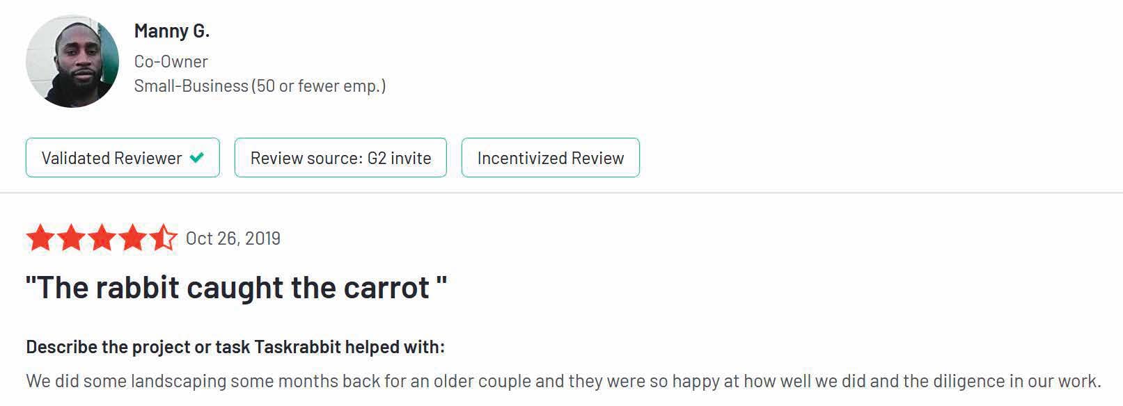 Taskrabbit review from Manny about positive experience