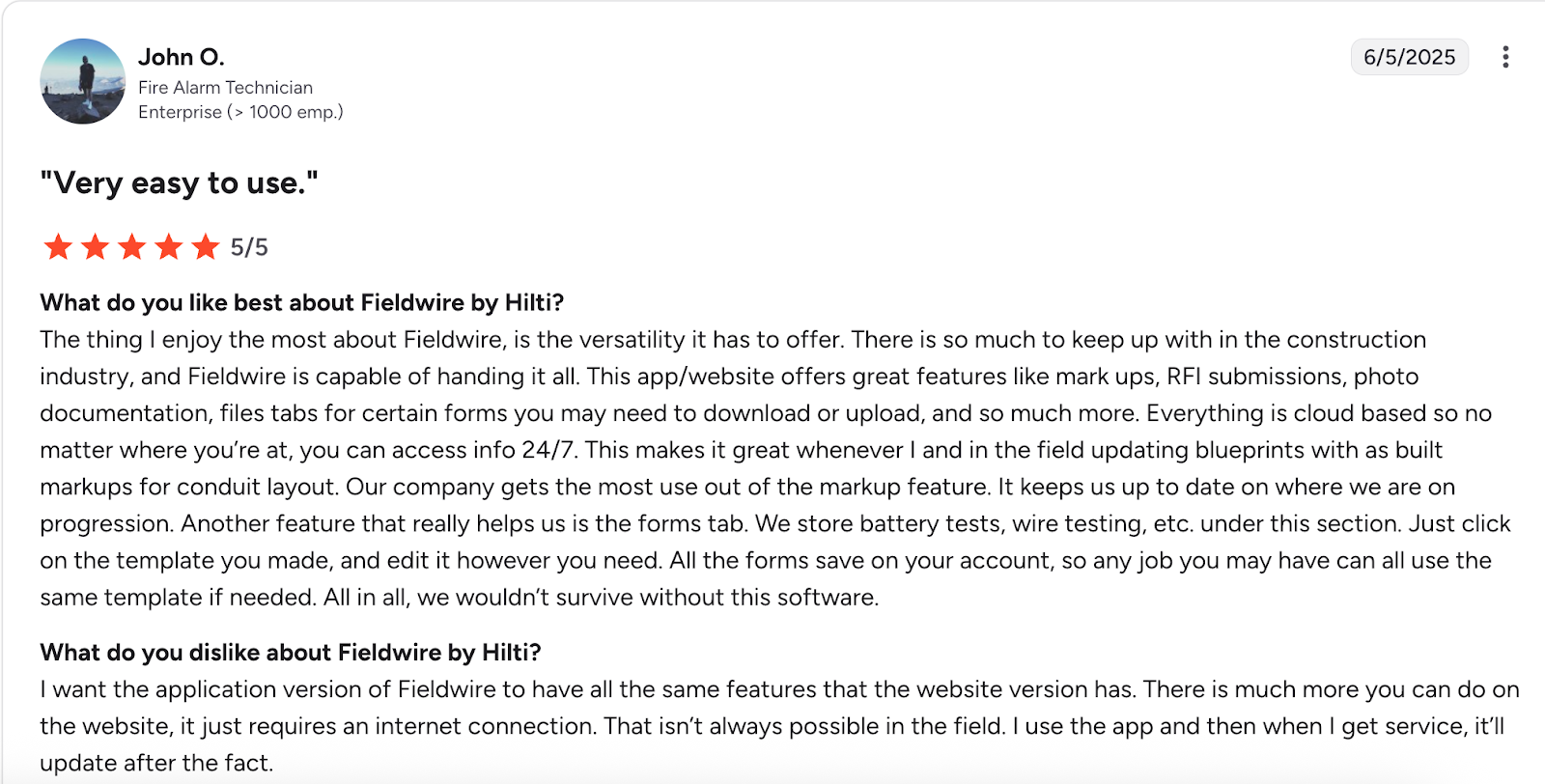 Favourable Fieldwire review