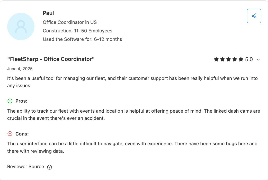 Favourable FleetSharp review