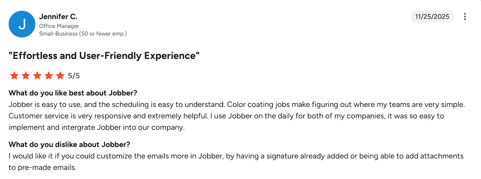 Favorable Jobber review