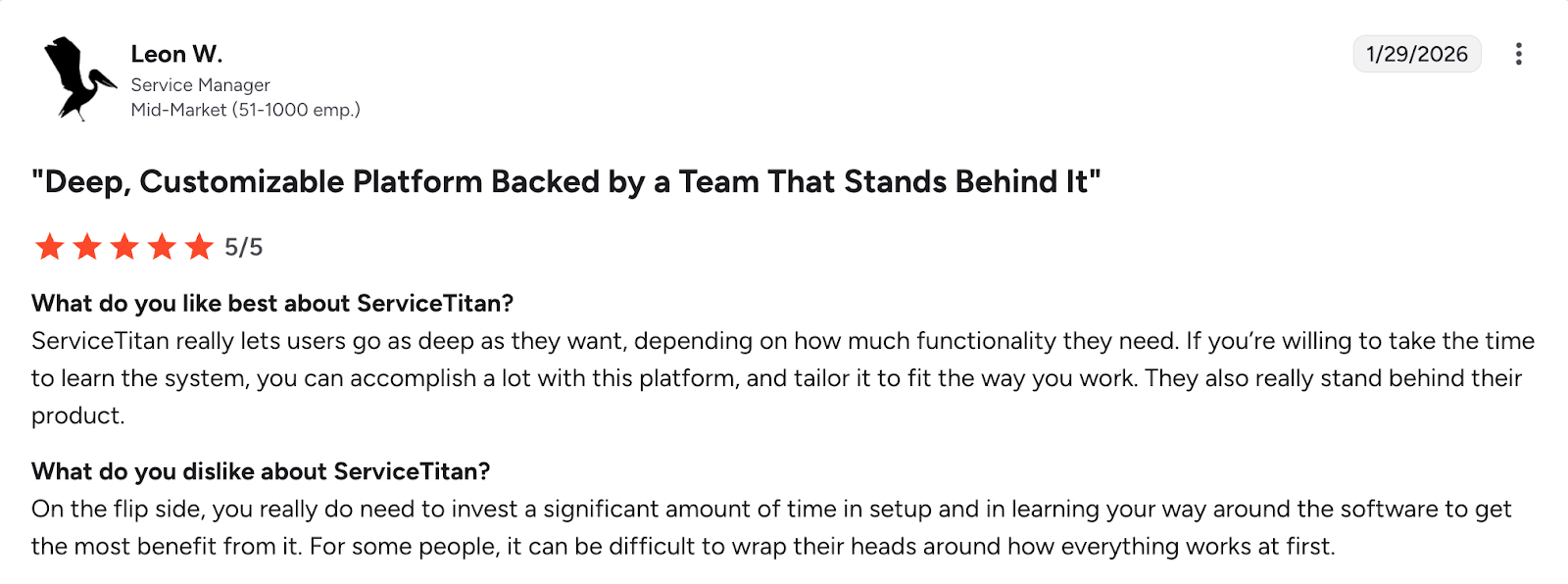 Favorable ServiceTitan review