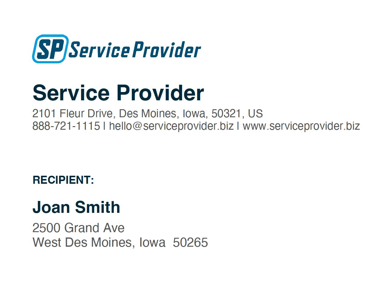 Example of company and client information on an invoice.