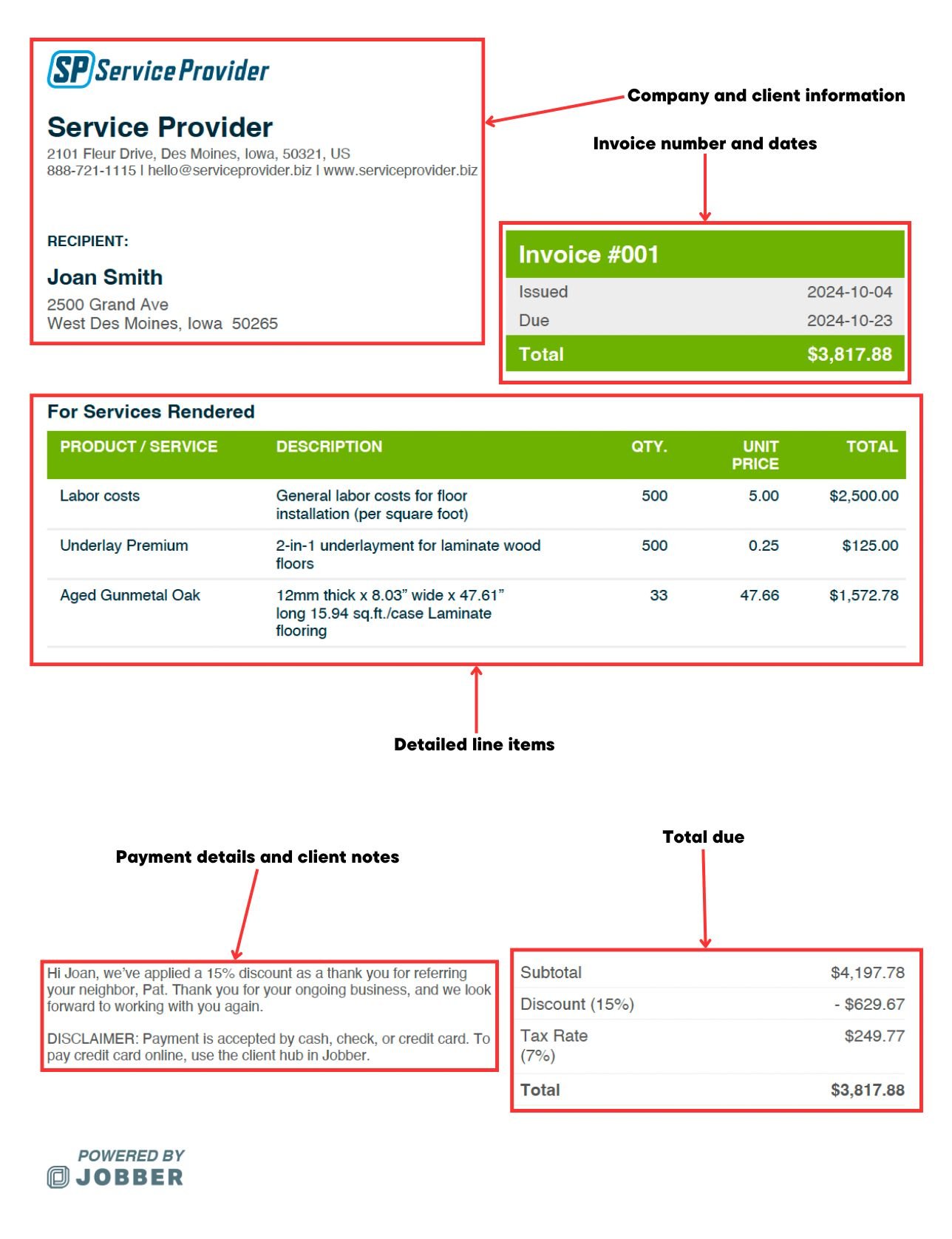 All the components of a professional invoice.
