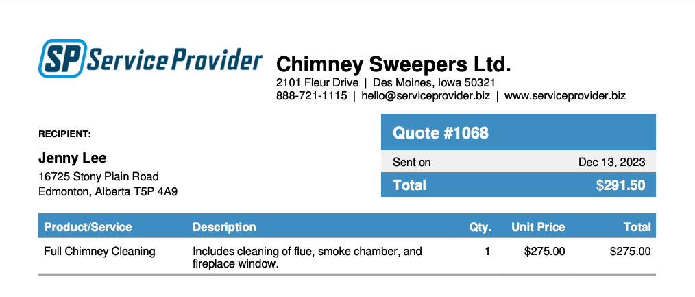 Chimney sweep estimate example