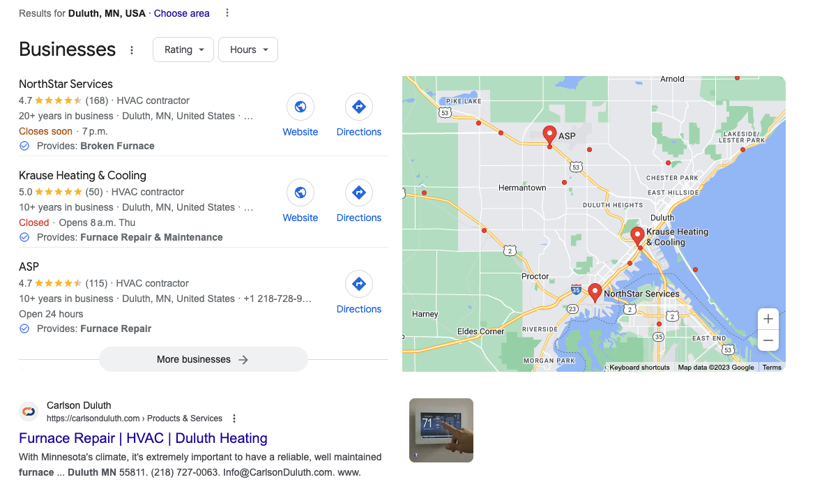 Local search results for furnace repair in Duluth Minnesota