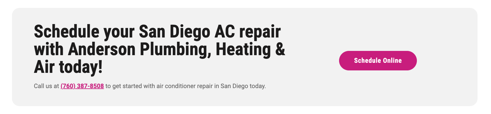 A ‘Schedule Online’ call-to-action on an HVAC website