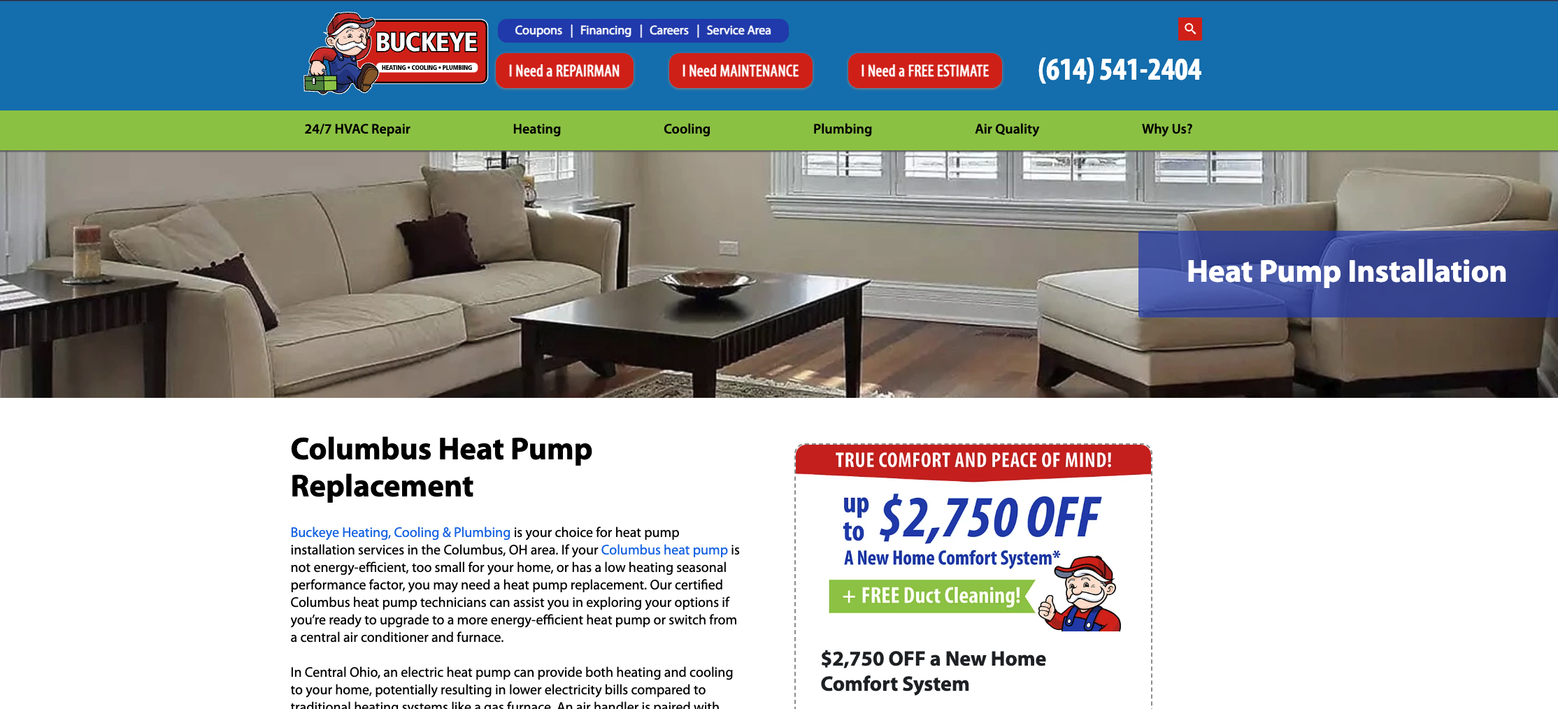 HVAC service page example