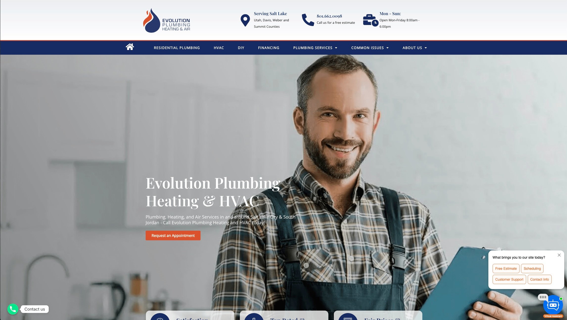 image of Evolution Plumbing's website
