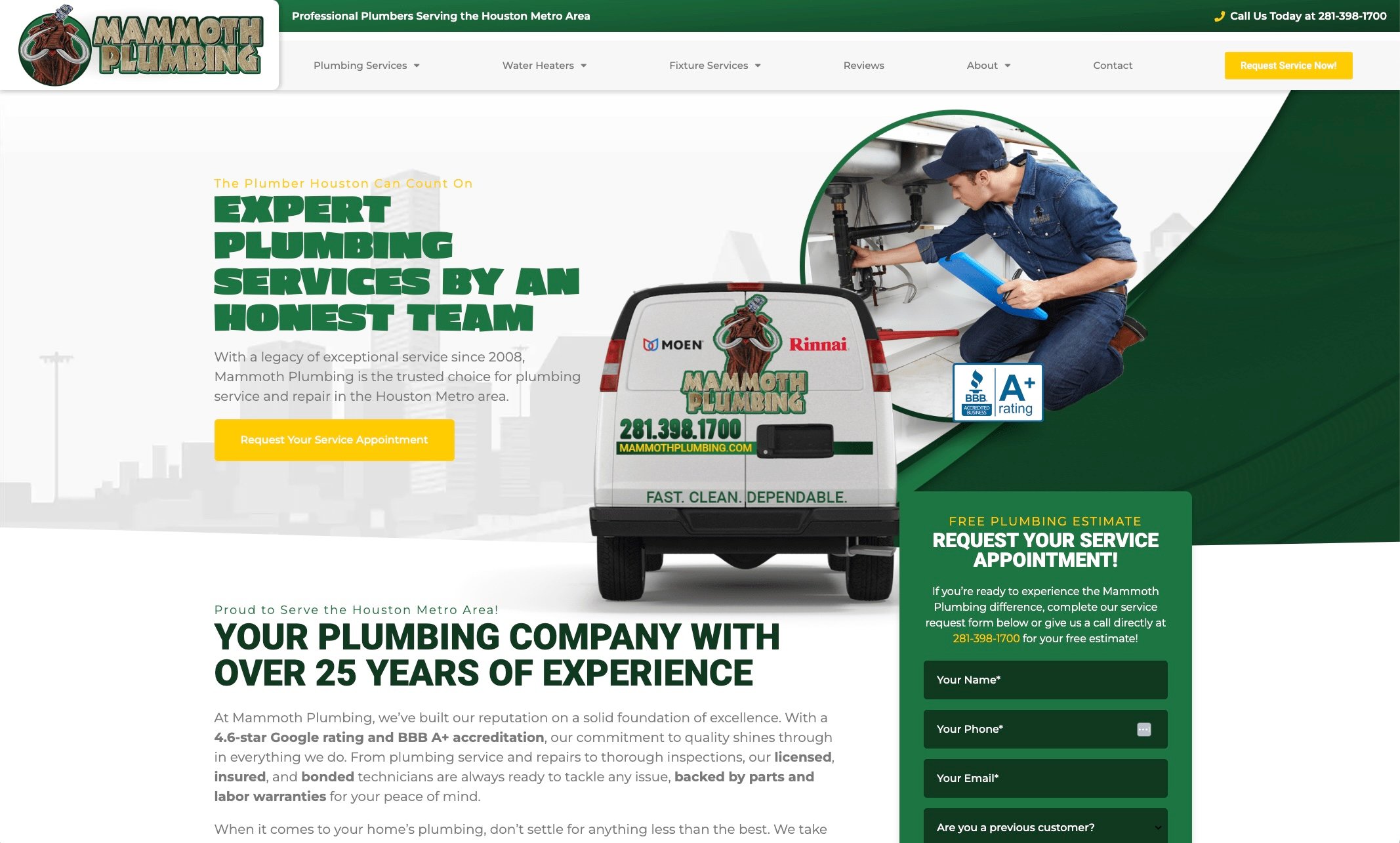 image of Mammoth Plumbing's website